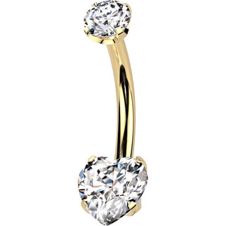 Titanium Belly Button Piercing heart zirconia prong setting Push-In