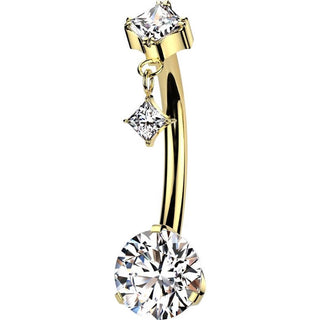 Titanium Belly Button Piercing zirconia prong settiing diamond shape dangle Push-In