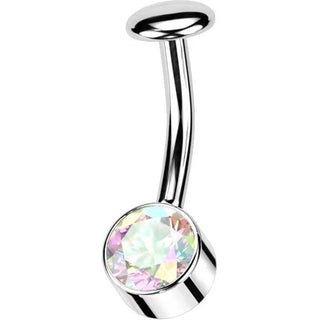 Titanium Belly Button Piercing Zirconia Frame Silver Push-In