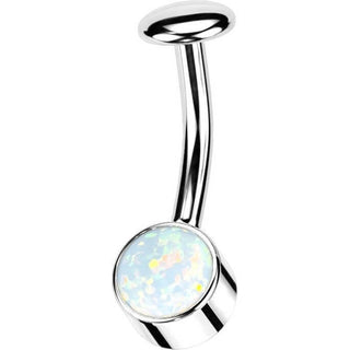 Titanium Belly Button Piercing Opal Frame Setting Silver Push-In