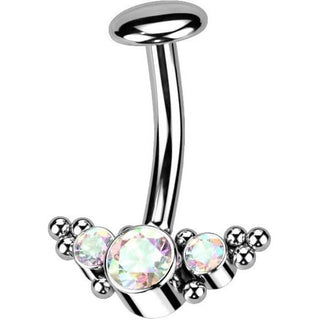 Titanio Piercing Ombelico 3 Zirconi e Argento Push-In