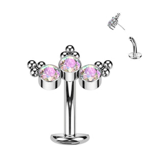 Titanium Belly Button Piercing 3 Zirconia Silver Push-In