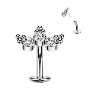 Titanium Belly Button Piercing 3 Zirconia Silver Push-In