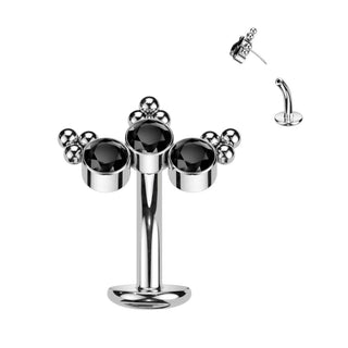 Titanium Belly Button Piercing 3 Zirconia Silver Push-In