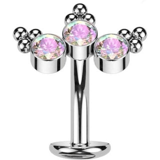 Titanium Belly Button Piercing 3 Zirconia Silver Push-In