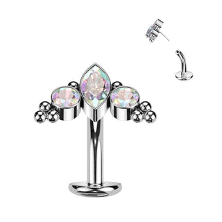 Titanium Belly Button Piercing Zirconia Opal Silver Push-In