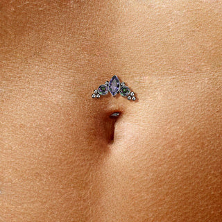 Titanium Belly Button Piercing Zirconia Opal Silver Push-In