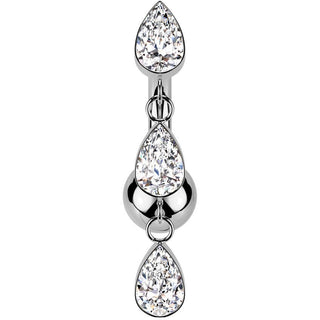 Titanium Belly Button Piercing 3 teardrops zirconias dangle Push-In