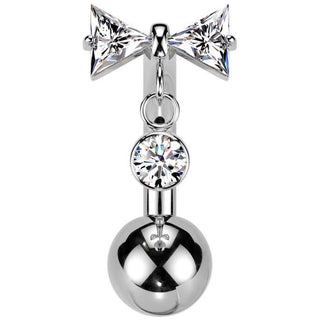 Titanium Belly Button Piercing bow dangle zirconia Push-In