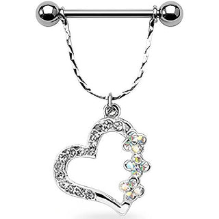 Piercing Capezzolo Pendente a forma di cuore in argento e zirconi