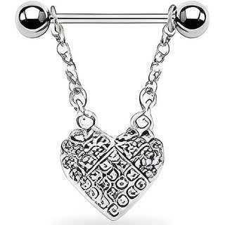 Piercing Capezzolo Pendente a forma di cuore in argento e zirconi