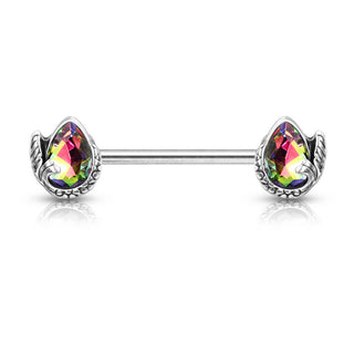 Piercing Capezzolo Coda di sirena d´argento con zirconi a goccia
