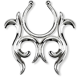 Fake piercing do sutka tribal srebrny kolczyk rozginany