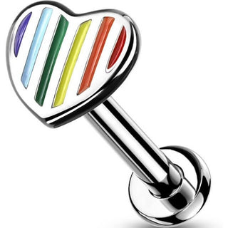 Labret Rainbow Heart Flat Silver Internally Threaded