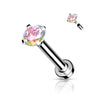 Labret Zirconia dimple setting Silver Internally Threaded
