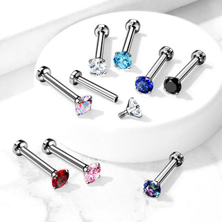 Labret Zirconia dimple setting Silver Internally Threaded