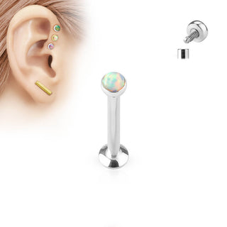 Labret Opal Flat Silver Internally Threaded