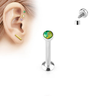 Labret Opal Flat Silver Internally Threaded