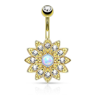 Piercing Ombelico Fiore di zirconi e opale