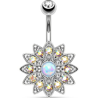 Piercing Ombelico Fiore di zirconi e opale