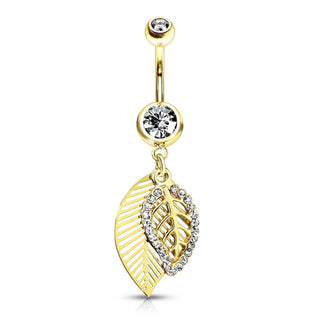 Belly Button Piercing Leaves dangle Zirconia