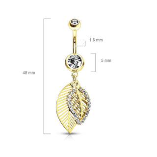 Belly Button Piercing Leaves dangle Zirconia