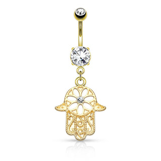 Piercing Ombelico Hamsa pendente di zirconi
