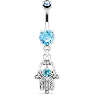 Piercing Ombelico Hamsa pendente Zirconi e Argento