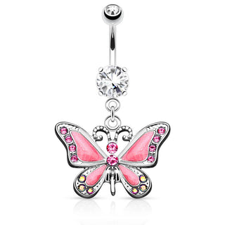 Piercing Ombelico Pendente farfalla con zirconi