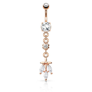 Belly Button Piercing Leaf 3 Zirconia dangle