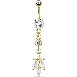 Piercing Ombelico Foglia pendente con 3 Zirconi