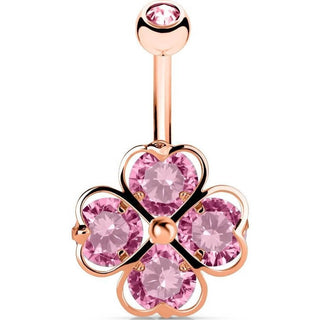 Piercing Ombelico Quadrifoglio di zirconi