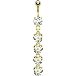 Piercing Ombelico Pendente a catena di cuori di zircone
