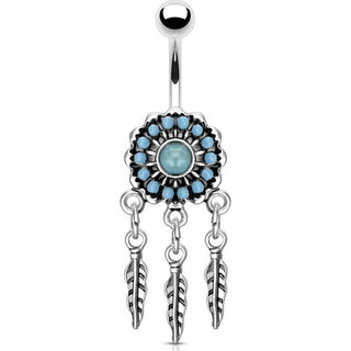 Piercing Ombelico Acchiappasogni turchese e Argento