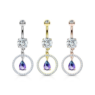 Piercing Ombelico Cerchio di zirconi con pendente zircone a goccia