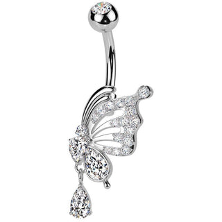 Belly Button Piercing butterfly wing dangle zirconia