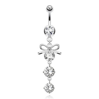 Piercing Ombelico Pendente a fiocco d´argento con zirconi