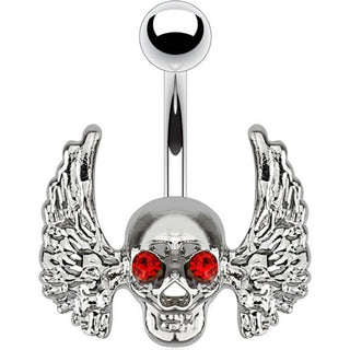 Piercing Ombelico Teschio alato argento e zirconi
