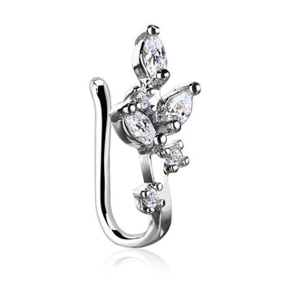 Fake Nose Piercing Leaves Zirconia Silver Bendable