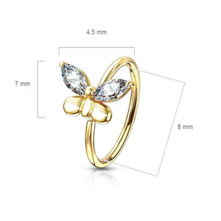Ring Butterfly Zirconia Gold Bendable