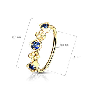 Ring Squares and Flowers Zirconia Gold Bendable