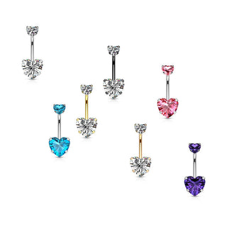 Belly Button Piercing Heart Zirconia Internally Threaded