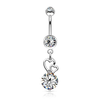 Piercing Ombelico Pendente a cuori in argento con zirconi
