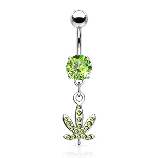 Piercing Ombelico Pendente Foglia di canapa Zirconi e Argento