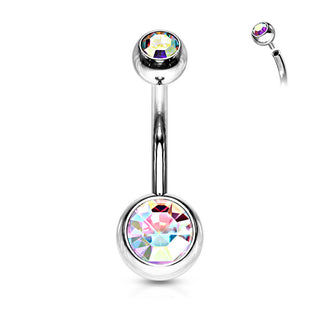 Piercing Ombelico Sfera Zirconi e Argento Filettatura Interna