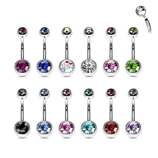 Piercing Ombelico Sfera Zirconi e Argento Filettatura Interna