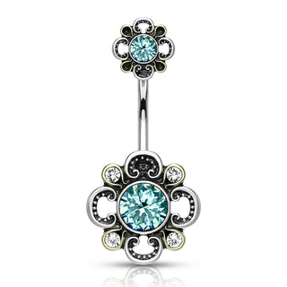 Piercing Ombelico Fiore di zirconi e argento
