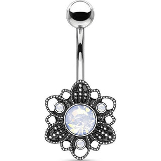 Belly Button Piercing Flower Opal Silver