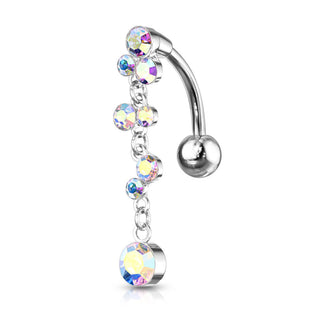 Piercing Ombelico Sfere Top Down pendenti zirconi e argento