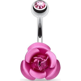 Piercing Ombelico Zircone e rosa di metallo